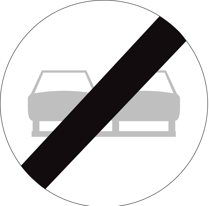 verkeersbord verbodsborden Einde van het verbod opgelegd door het verkeersbord C35, einde inhaalverbod.
