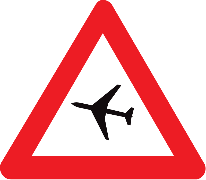 verkeersbord gevaarbord Overtocht van vliegtuigen op geringe hoogte.