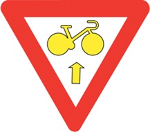 verkeersbord voorrangsbord fietsers mogen rechtdoor bij rood.