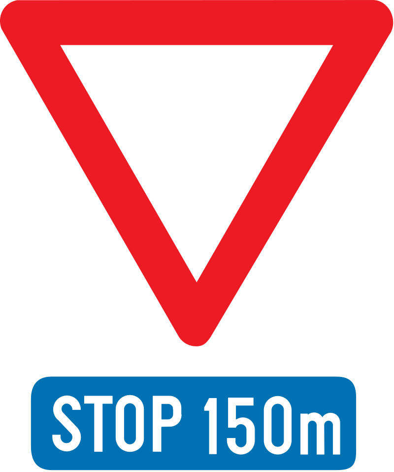 verkeersbord voorrangsbord aankondiging stoppen en voorrang verlenen.