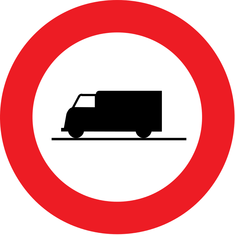 verkeersbord verbodsborden Verboden toegang voor bestuurders van voertuigen bestemd of gebruikt voor het vervoer van zaken.