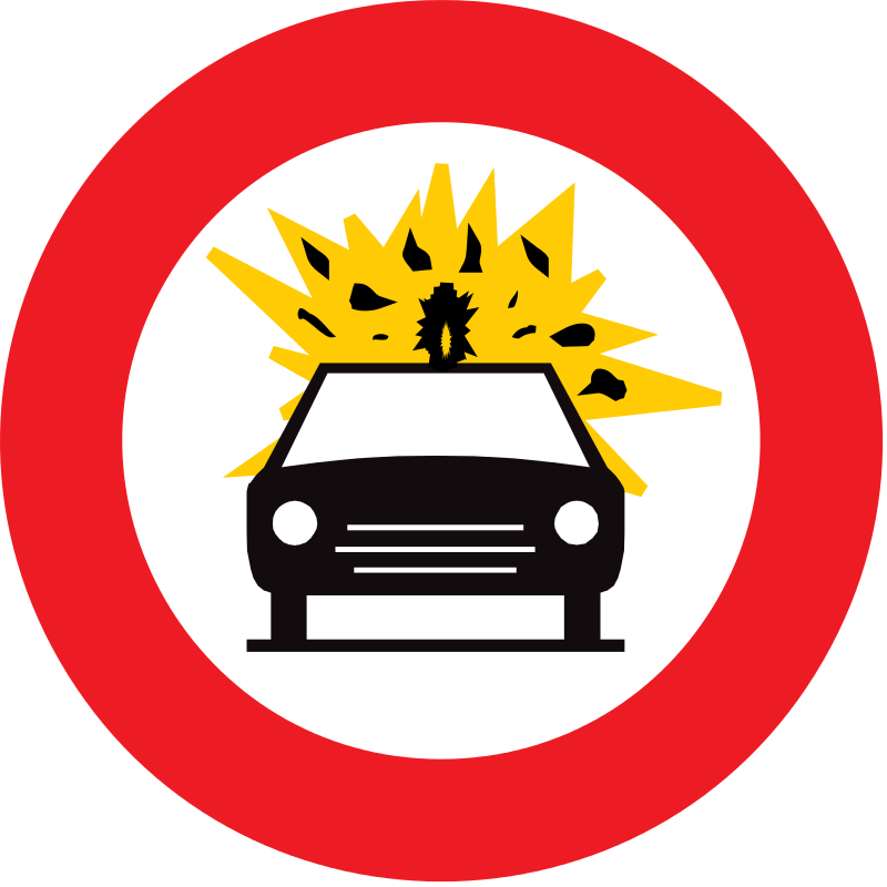 verkeersbord verbodsborden Verboden toegang voor bestuurders met gevaarlijke ontvlambare of ontplofbare stoffen.