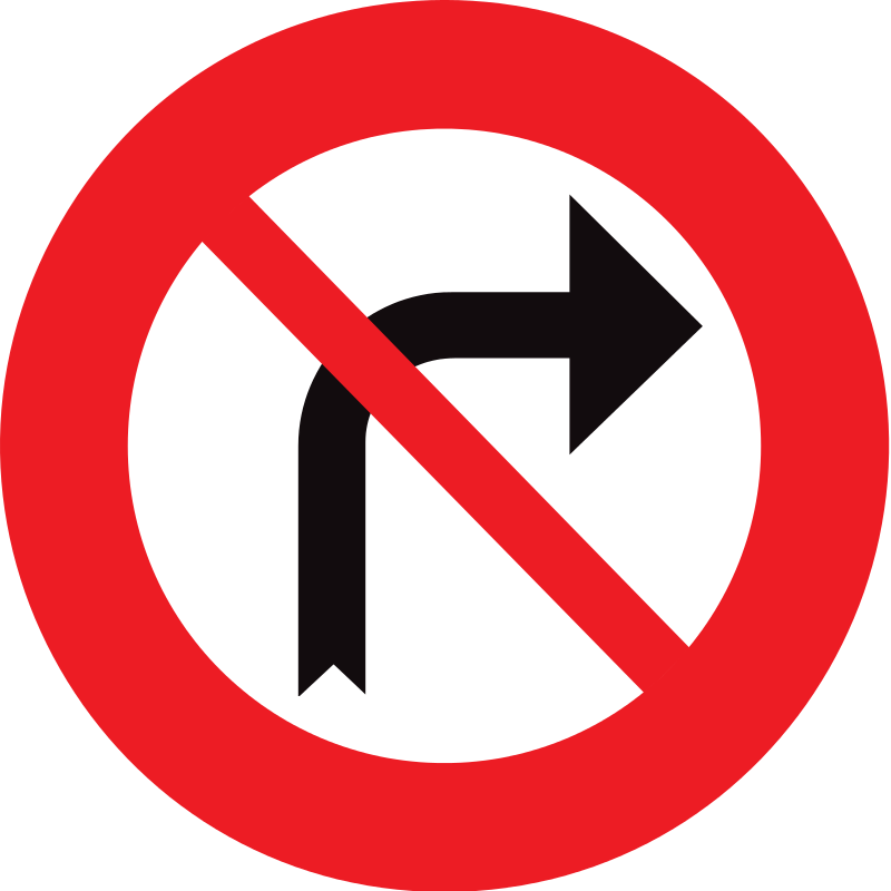 verkeersbord verbodsborden Verbod aan het volgend kruispunt af te slaan in de richting door de pijl aangegeven, rechts.