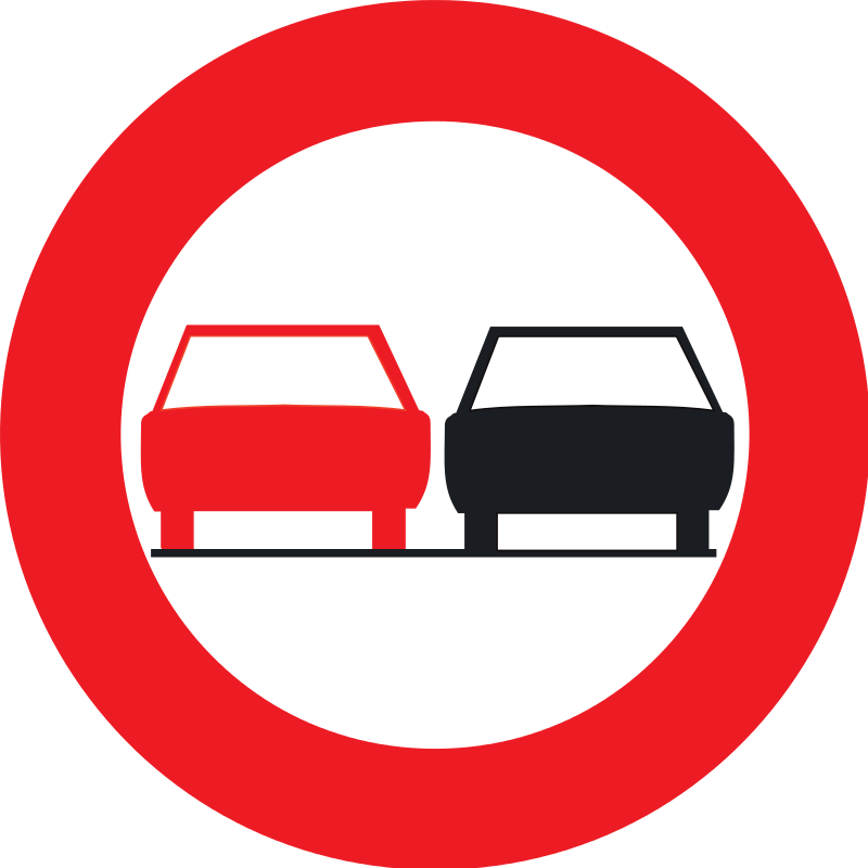 verkeersbord verbodsborden Vanaf het verkeersbord tot en met het volgend kruispunt, verbod een gespan of een voertuig met meer dan twee wielen, links in te halen.