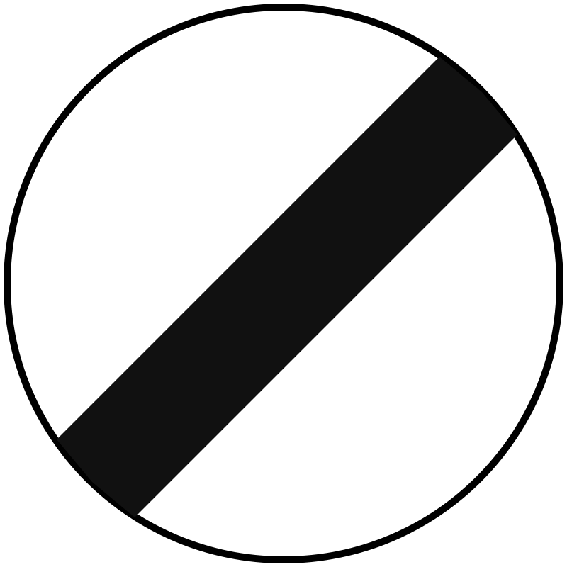verkeersbord verbodsborden Einde van alle plaatselijke verbodsbepalingen opgelegd aan de voertuigen in beweging.