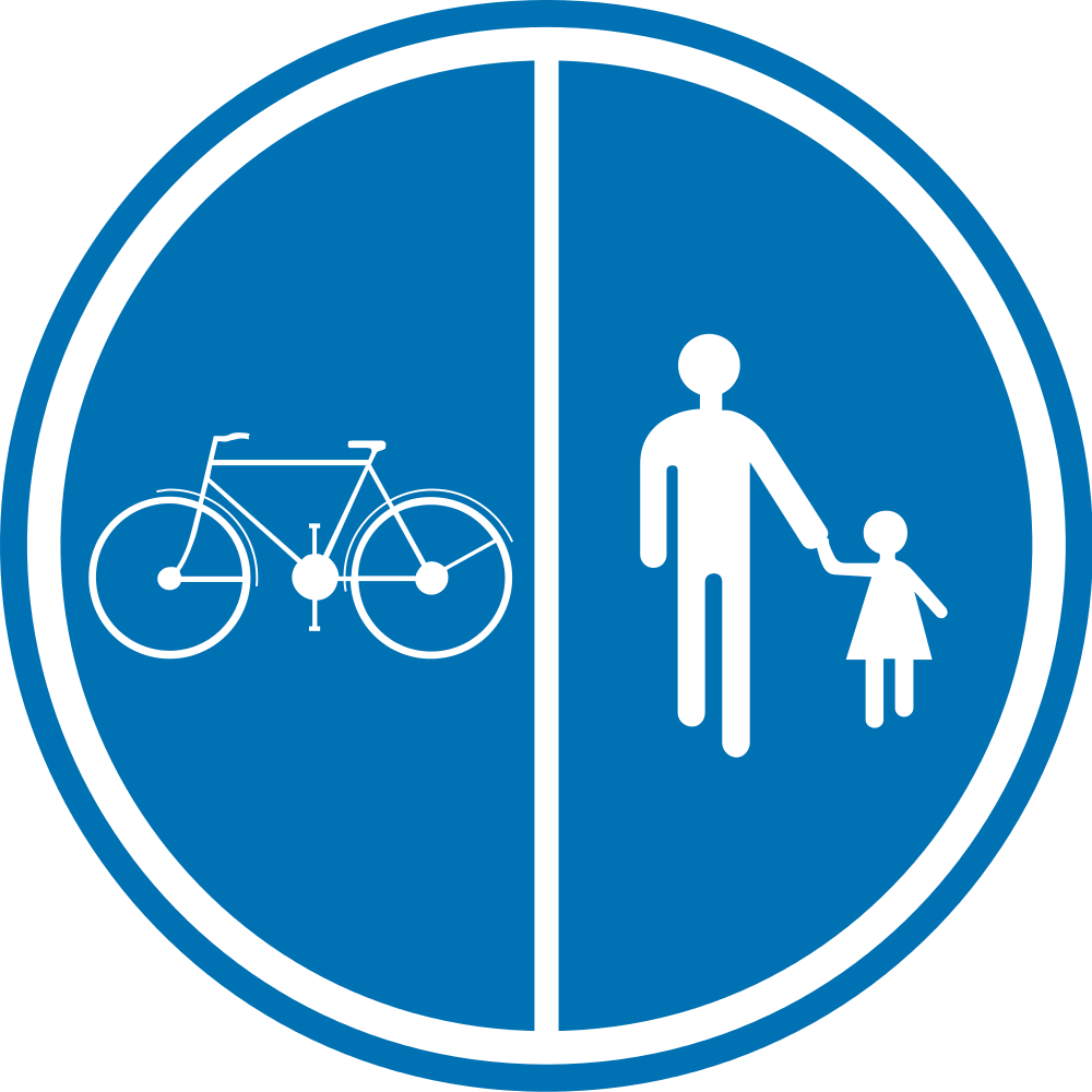 Verkeersbord Gebodsborden Deel van de openbare weg voorbehouden voor het verkeer van voetgangers, van fietsen en van tweewielige bromfietsen klasse A.